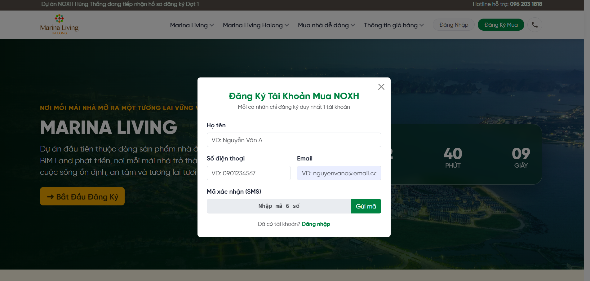 Màn hình đăng ký tài khoản